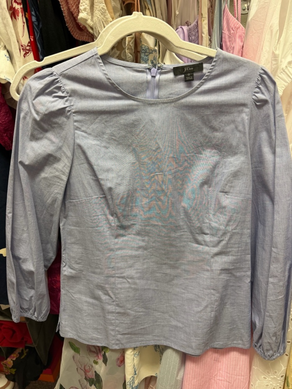 Women’s J.Crew puff-sleeve blouse light blue cotton poplin size 0